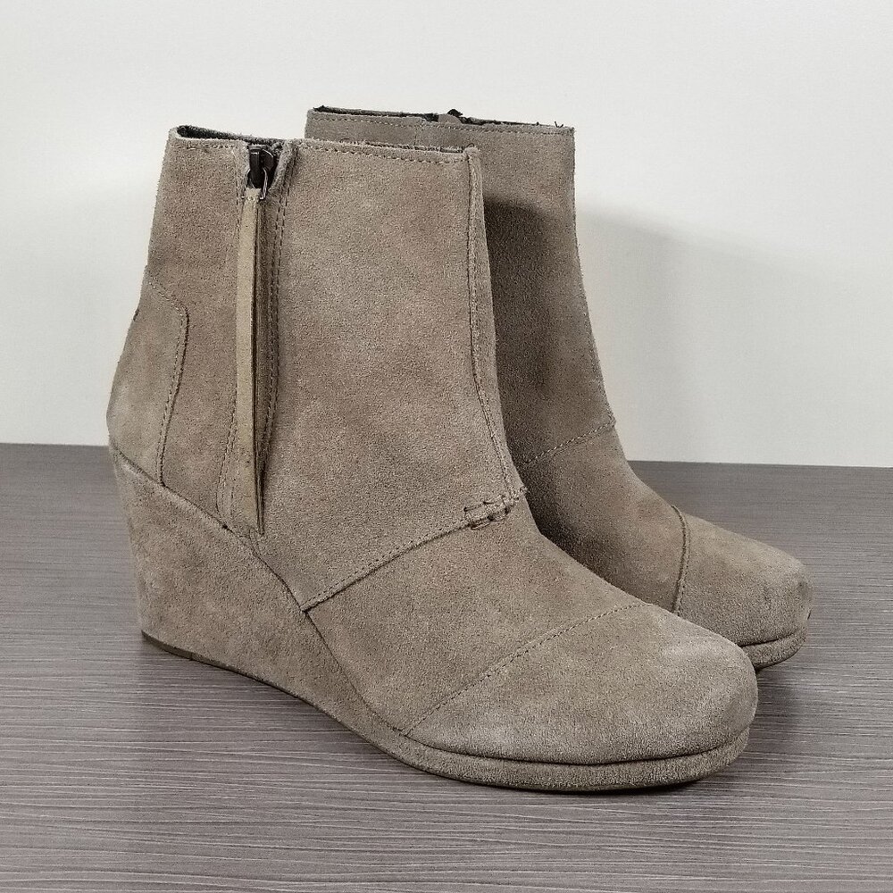 TOMS Desert Suede Wedge Bootie, Taupe Suede, Womens Size 11